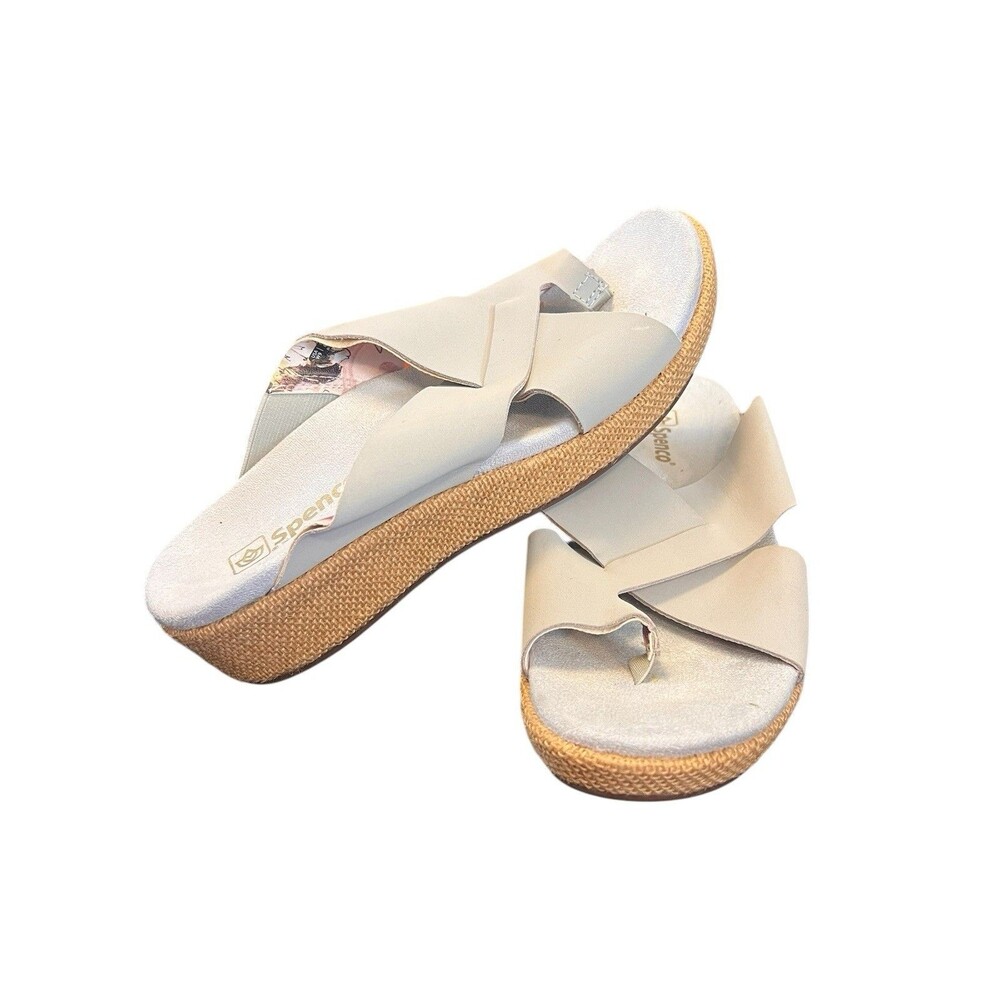 Spenco Preowned Light Blue Suede Slide Wedge Platform Toe Sandals Womens Sz 9
